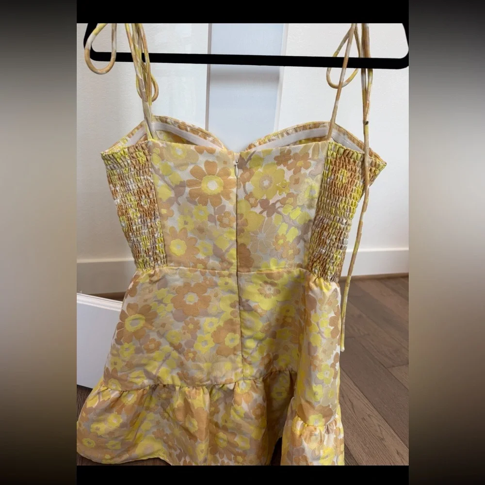 Amanda Uprichard Champagne Skort Romper In Yellow Brocade - Picture 3 of 4